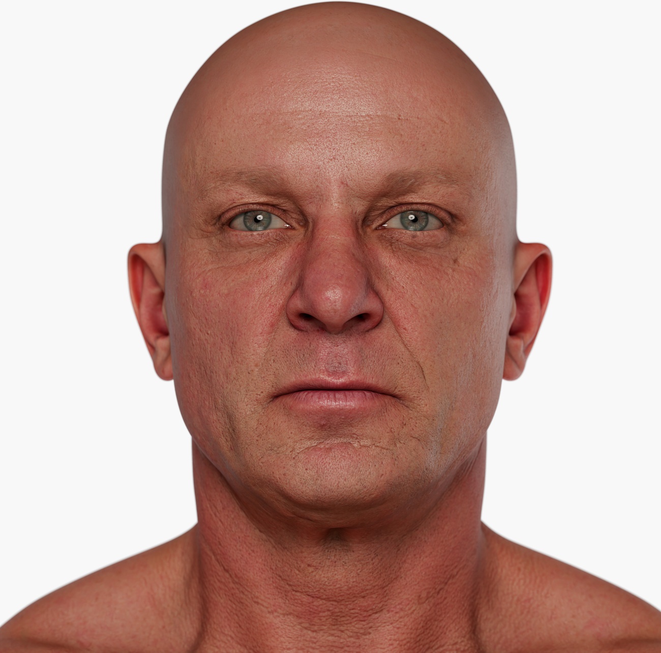 High-resolution 3D head scan of a middle-aged clean-shaven male with strong jawline and detailed skin texture